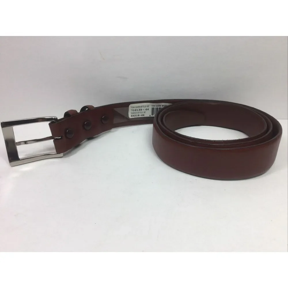 Torino Leather Belt Italian Croce Calf Leather Size 44 Silver Buckle Made In USA